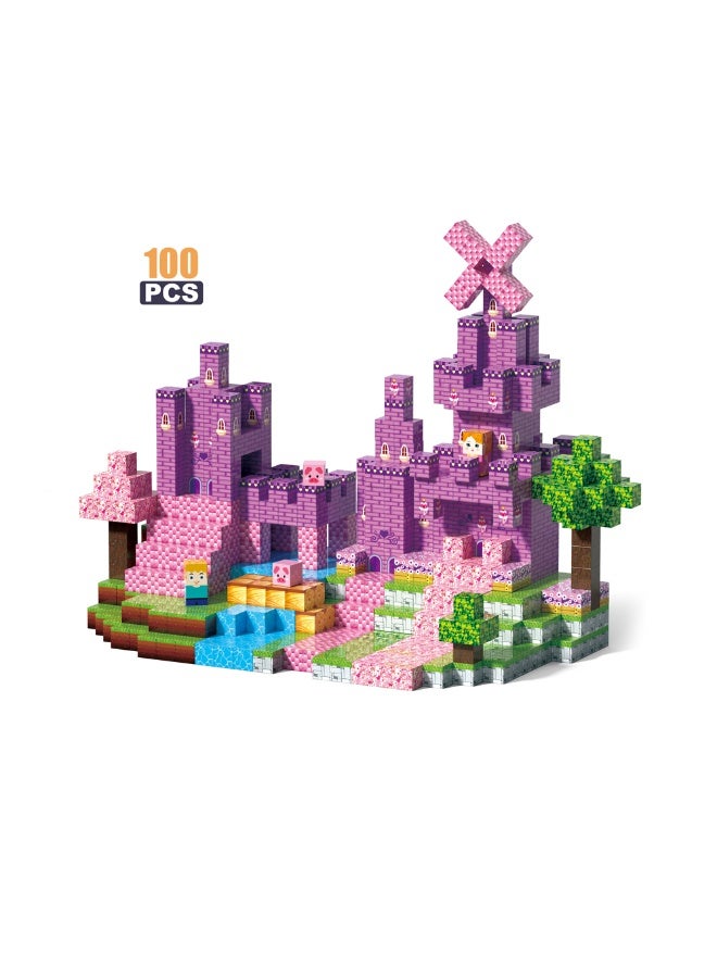 Magni Mates 2cm Magnetic DIY Blocks Set 100 Pieces Mini Craft Building Cubes with Castle, Nature and Character Designs for Creative Construction and STEM Play - Image 3